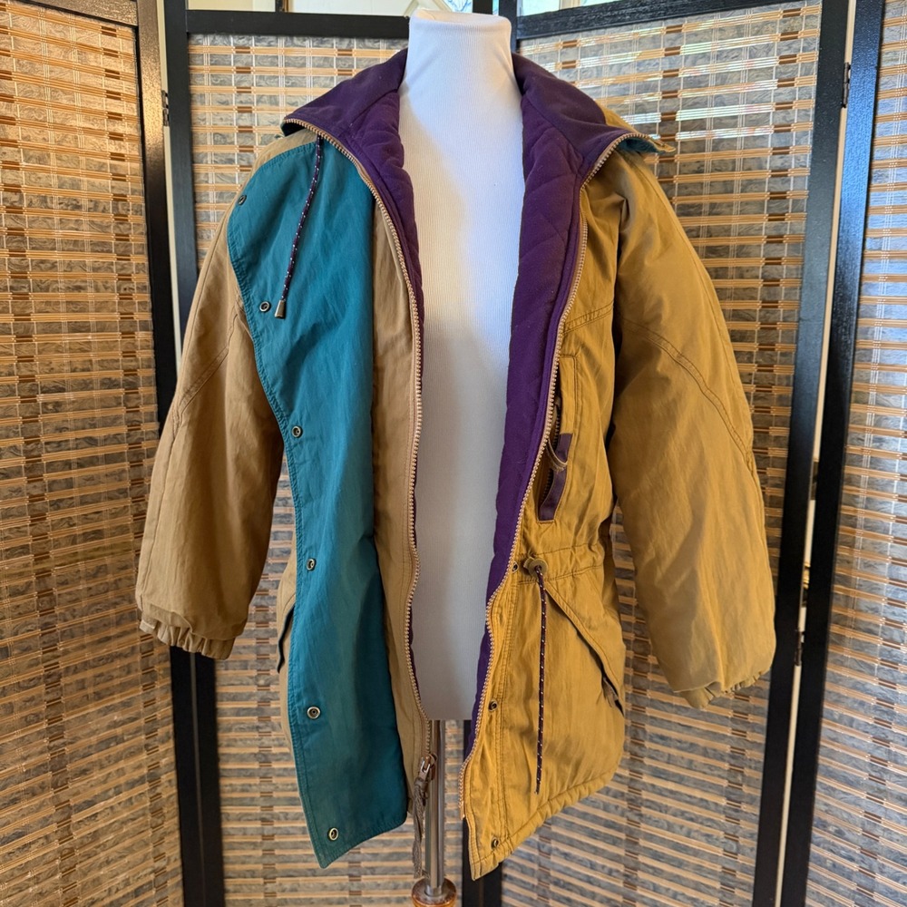 Columbia Sportswear Parka Jacket Womens M Tan Vintage 90s Colorblock Gorpcore